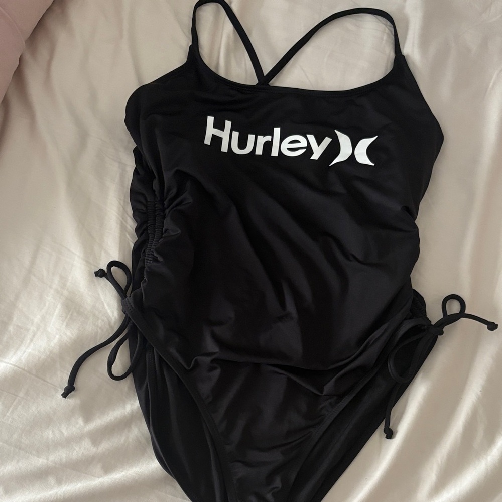 Hurley Black One-Piece Logo Swimsuit with Side Ties